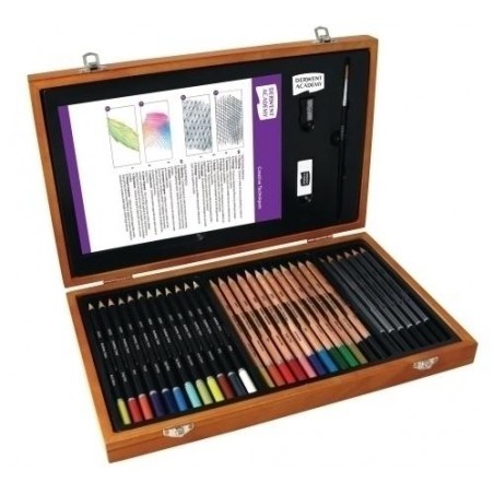 Caja de madera derwent academy para dibujo