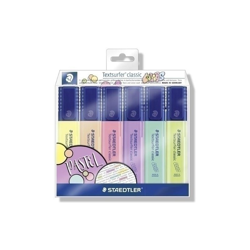 Estuche de 6 marcadores fluor staedtler pastel & v