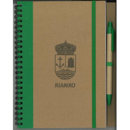 Libreta con goma escudo de rianxo   boligrafo