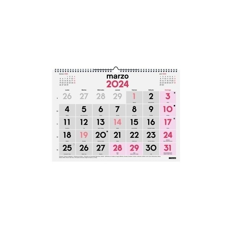 Calendario finocam 2024 mensual numeros grandes