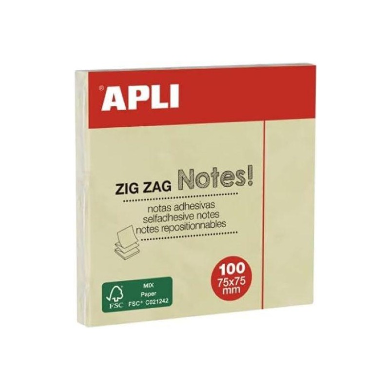 Notas adhesivas apli 75x75mm amarillas