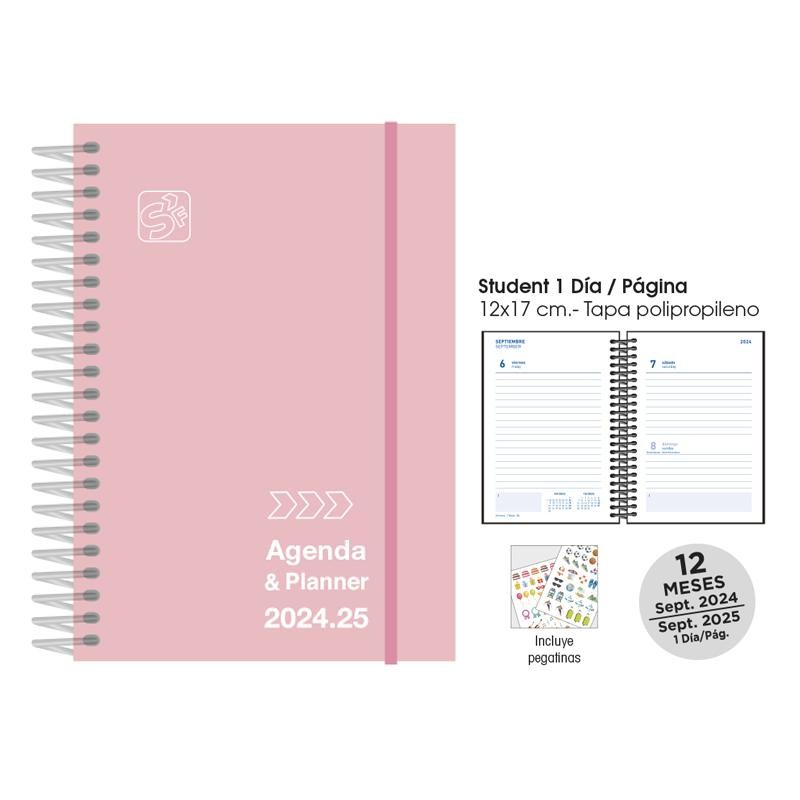Agenda escolar senfort 8º día página rosa pastel
