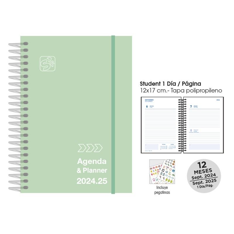 Agenda escolar senfort 8º día página verde pastel