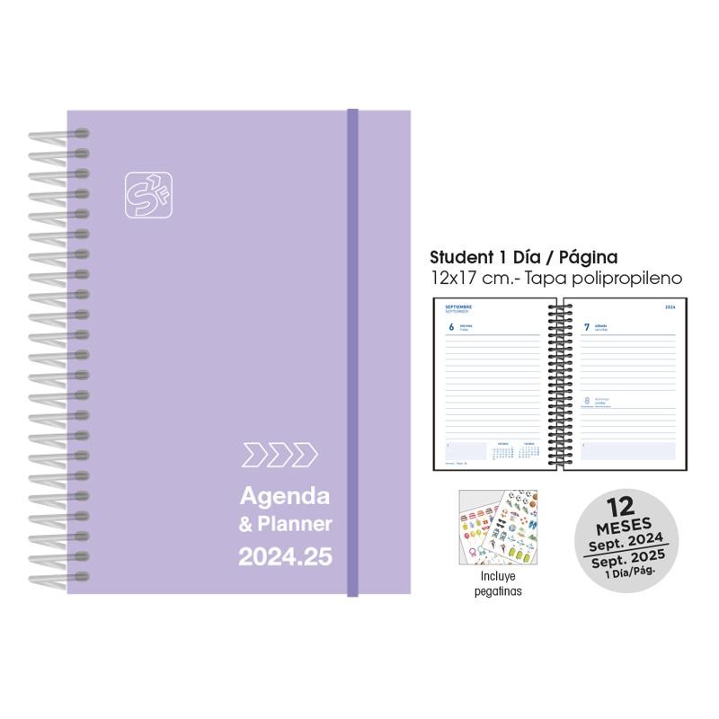 Agenda escolar senfort 8º día página lila pastel