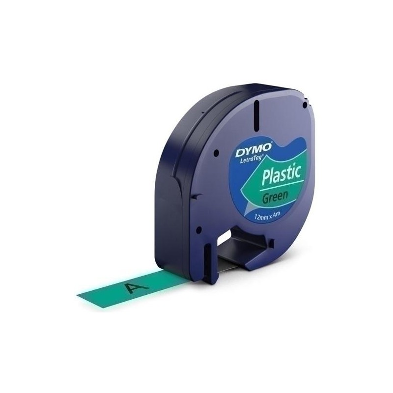 Cinta dymo plastico 4m 12mm negro sobre verde