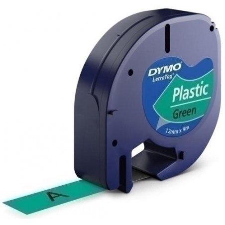 Cinta dymo plastico 4m 12mm negro sobre verde
