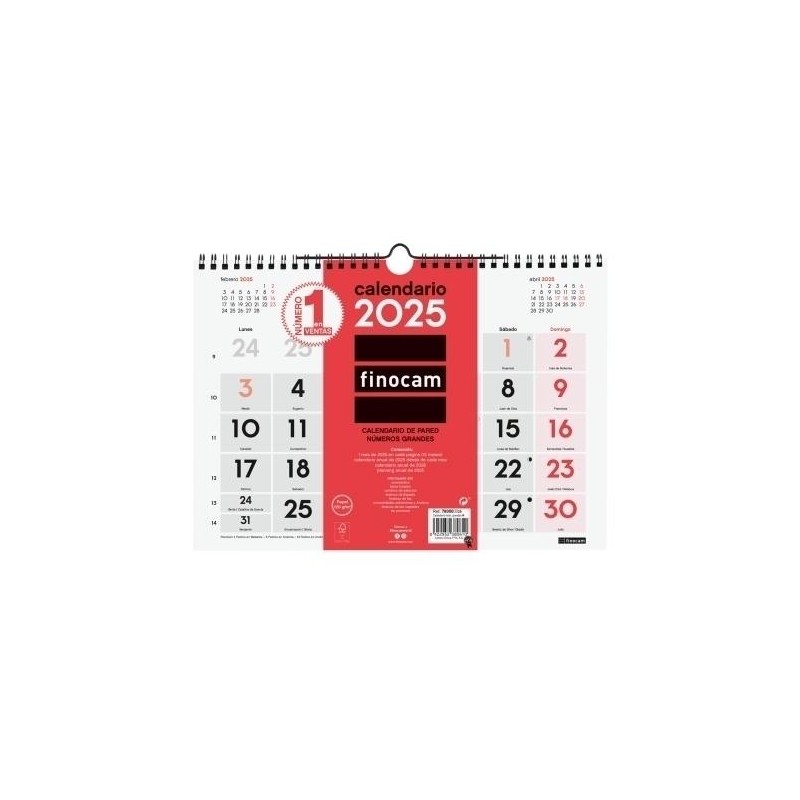 Calendario 2025 pared mensual números grandes M Calendario 2025 pared mensual números grandes M