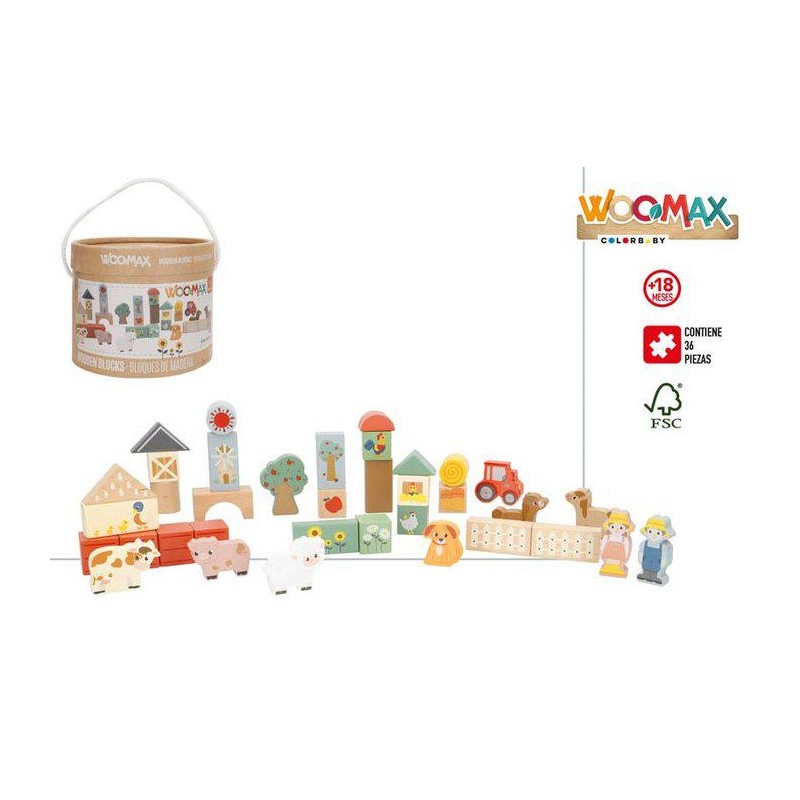 Set 36 bloques madera animales granja 18m zookabe Set 36 bloques madera animales granja 18m zookabe