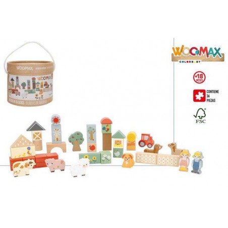 Set 36 bloques madera animales granja  18m zookabe