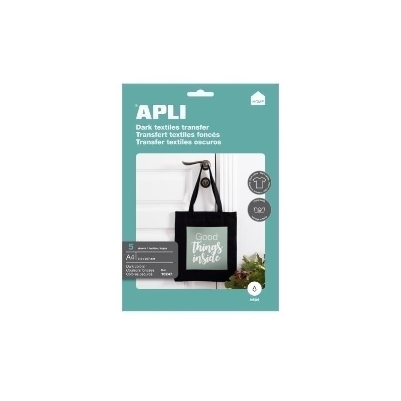 Hoja papel transfer Apli A4 para algodón oscuro Hoja papel transfer Apli A4 para algodón oscuro