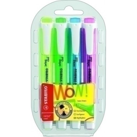 Estuche de 4 marcadores fluor stabilo swing cool