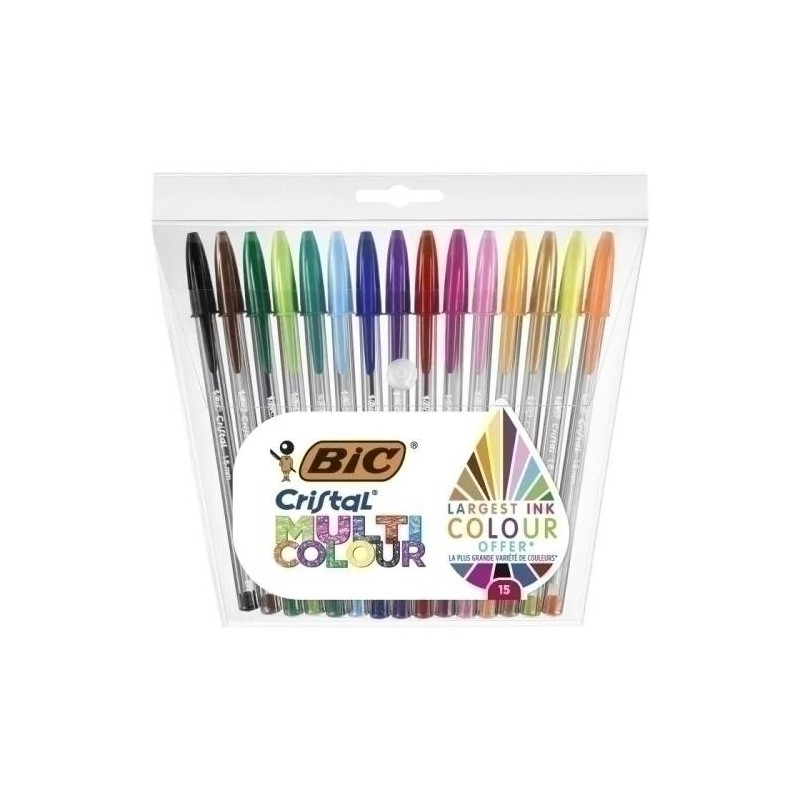 Bolsa 15 boligrafos bic cristal colores surtidos Bolsa 15 boligrafos bic cristal colores surtidos