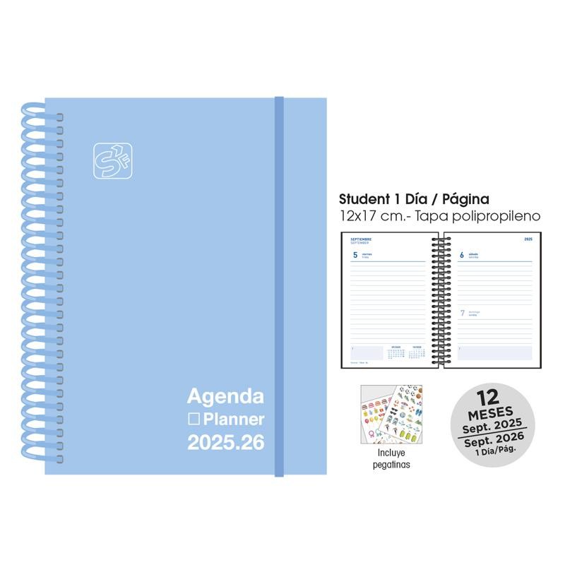 Agenda escolar senfort 25-26 student azul pastel