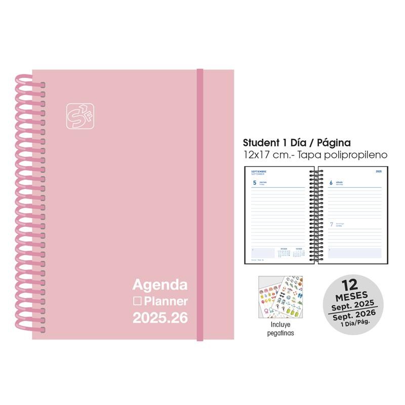 Agenda escolar senfort 25-26 student rosa pastel