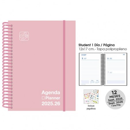 Agenda escolar senfort 25-26 student rosa pastel