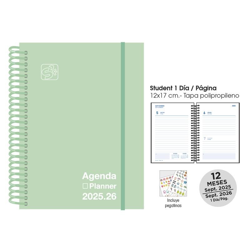 Agenda escolar senfort 25-26 student verde pastel