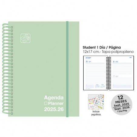 Agenda escolar senfort 25-26 student verde pastel