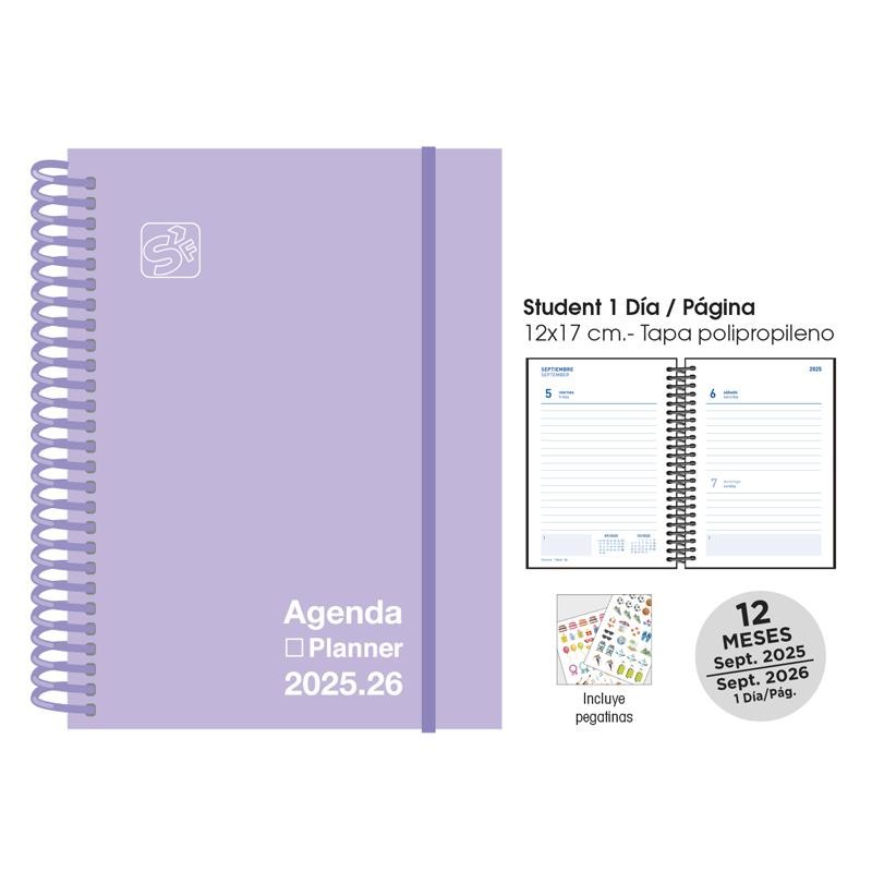 Agenda escolar senfort 25-26 student lila pastel