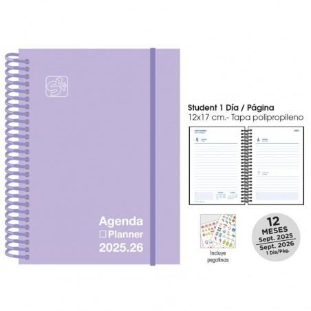 Agenda escolar senfort 25-26 student lila pastel