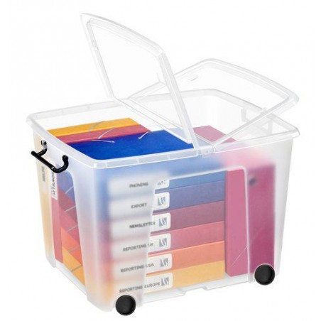 Caja almacenamiento con ruedas 75 litros apilable