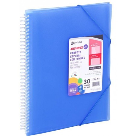 Carpeta 60 fundas con espiral carchivo azul