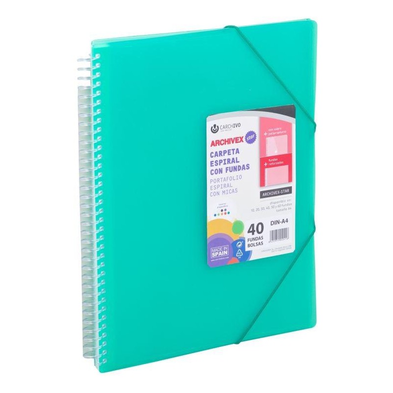 Carpeta 40 fundas con espiral vede