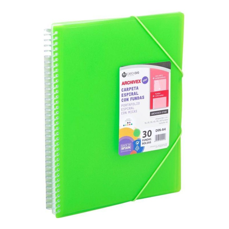 Carpeta 50 fundas A4 con espiral verde claro
