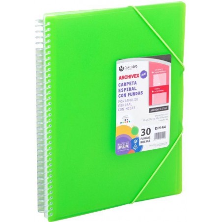Carpeta 50 fundas A4 con espiral verde claro