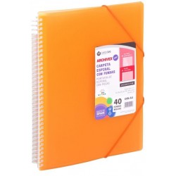 Carpeta 50 fundas A4 con espiral naranja