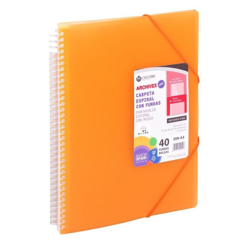 Carpeta 50 fundas A4 con espiral naranja