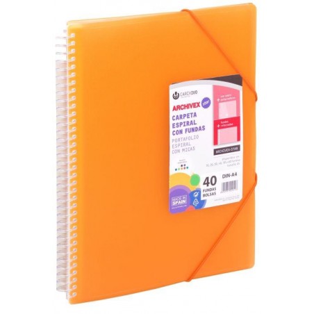 Carpeta 50 fundas A4 con espiral naranja