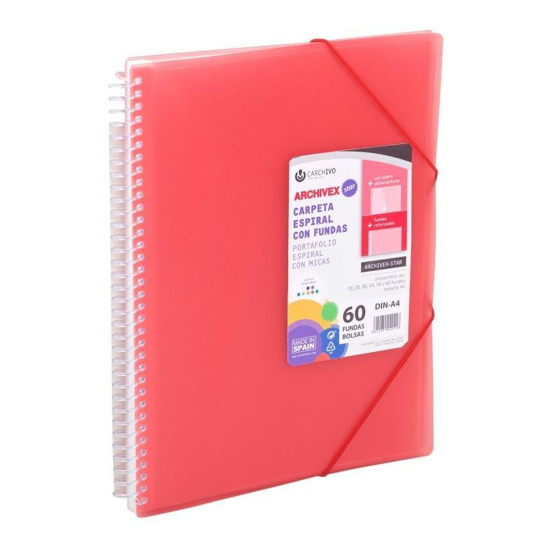 Carpeta 60 fundas A4 con espiral roja