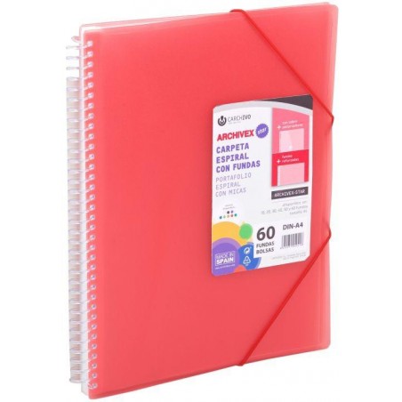 Carpeta 60 fundas A4 con espiral roja