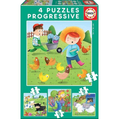 Puzzle educa animales de la granja 4 puzzles