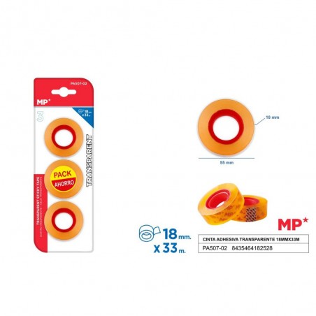 Cinta adhesiva transparente 18mmx33 metros 3 und